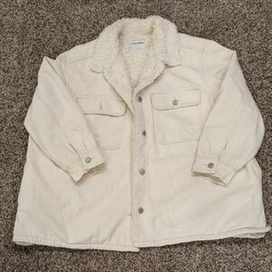 Canvas Barn Coat Button Front Fleece Lined Ivory Jacket Women's Sz 3X Old Navy